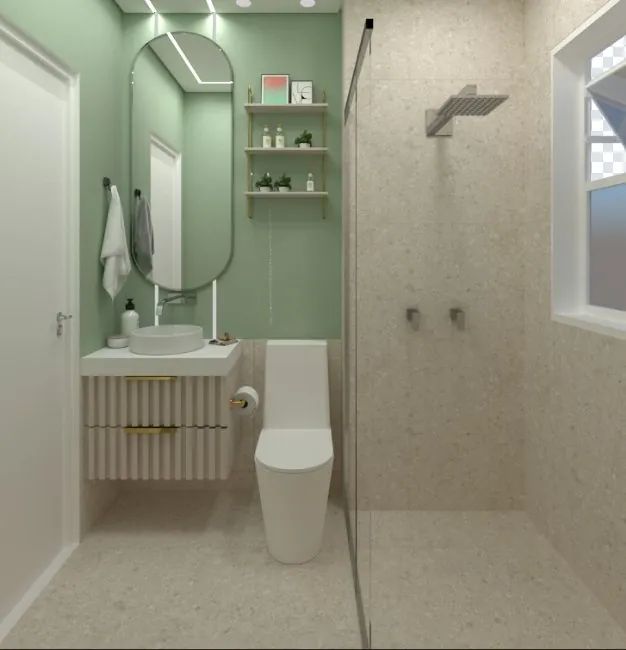 Banheiro com Terrazzine Bianco 72x72 da Savane no piso e na parede